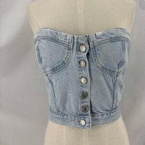 Zara Light Blue Denim Strapless Crop Top